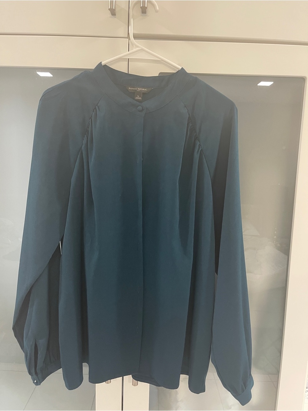 Silky Teal Button-Neck Blouse